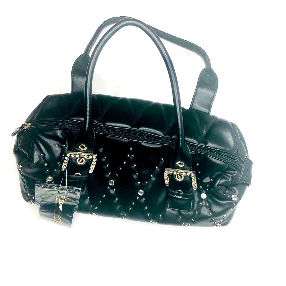 D’Margeaux Diamond Quilted Rhinestone Purse Black